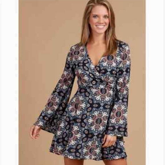 Altar'd State Dresses & Skirts - Altar’d State Navy Floral Wrap Dress, Small